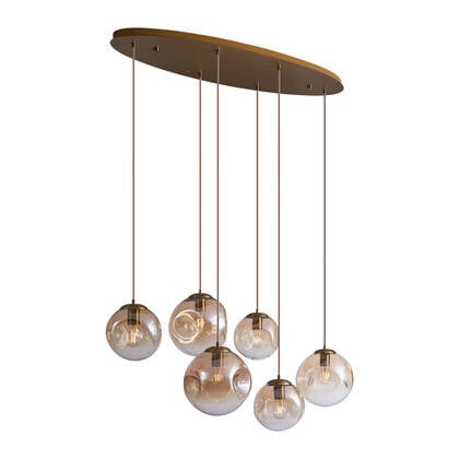 QAZQA Art deco hanglamp messing met ovale plafondplaat en amber glas Goud
