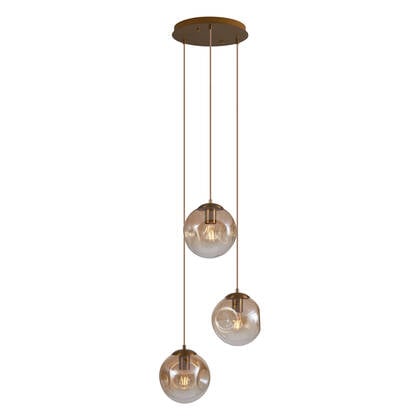 QAZQA Art deco hanglamp messing met amber glas 3-lichts - Douglass