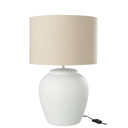 J-Line  Lamp Meli + Kap Keramiek Linnen Wit Large - 41x41x60cm