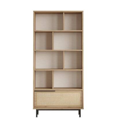 Calicosy - Boekenkast met 1 deur - Eikenlook en rotanprint - H175,6 cm