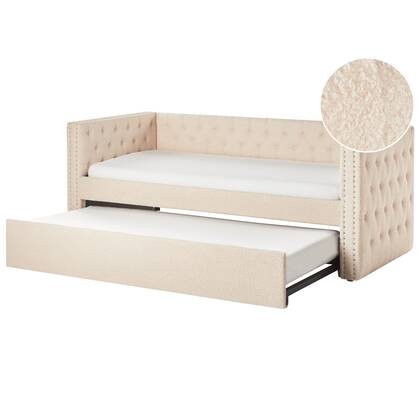 Beliani - GASSIN - Onderschuifbed - Beige - 90 x 200 cm - Bouclé