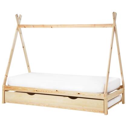 Beliani-TALMONTIERS-Onderschuifbed-Licht-90 x 200 cm-Grenenhout Bruin