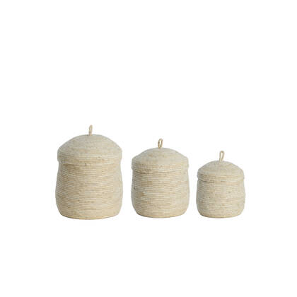 Light & Living Light&living Mand S|3 met deksel max Ø34x36 cm KENMARE crème