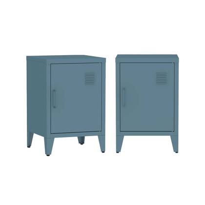 sweeek - Set van 2 1-deurs metalen nachtkastjes Blauw