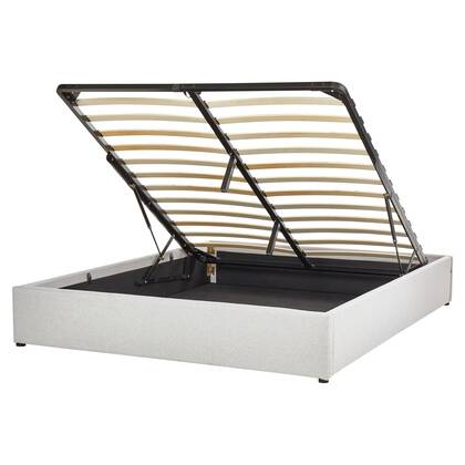 Beliani-DINAN-Tweepersoonsbed-Licht-160 x 200 cm-Polyester Grijs