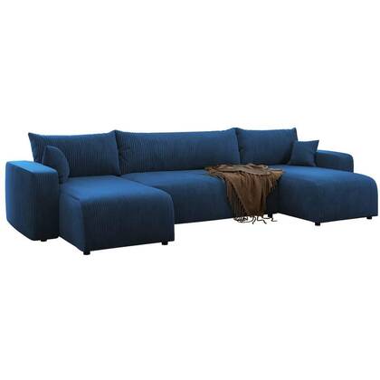 NADUVI Collection U-slaapbank Rosco ribstof Blauw