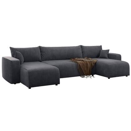 NADUVI Collection U-slaapbank Rosco ribstof Grijs