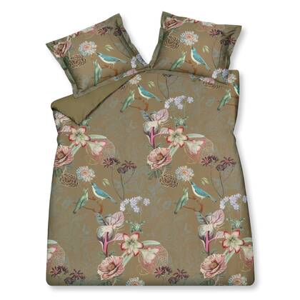 Dekbedovertrek Floral Bird Multi | Groen | Satijnkatoen
