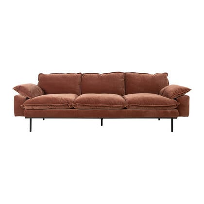 HKliving Retro Sofa 4-zitsbank - Royal Velvet - Magnolia Rood, Bruin, Roze