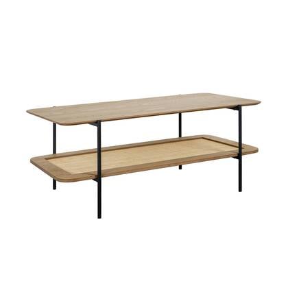 sweeek - Salontafel met dubbele bladen in houtlook en vlechtwerk van