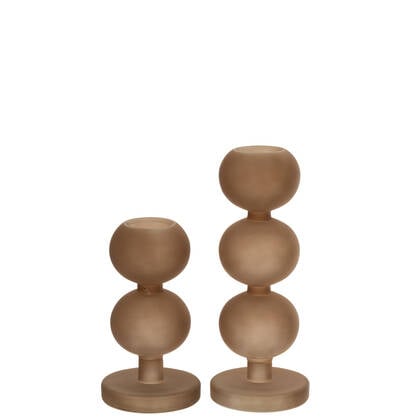 J-Line kandelaar Malik - glas - taupe - set van 2