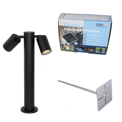 QAZQA Buitenlamp zwart met grondpin en kabelmof 50cm 2-lichts IP44 -
