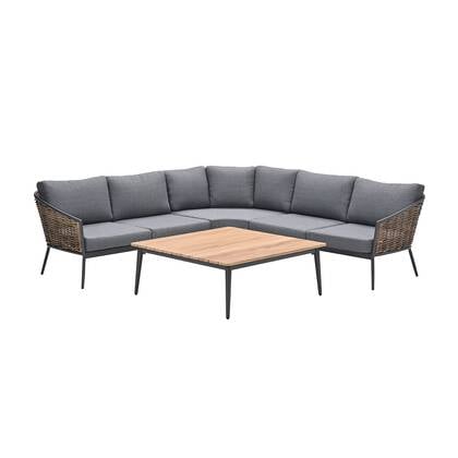 GI Bali loungeset (4-delig) - Naturel Rotan|Carbon Black Grijs