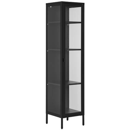 House Nordic Brisbane Zwart | Glas Vitrinekast Slim H180 cm