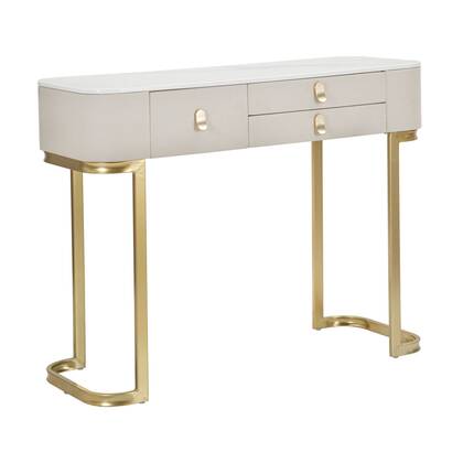 Beauty - Console met 3 lades in hout en stof Beige