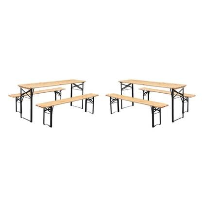sweeek - Vouwbare tafel van dennenhout met 2 banken (set van 2) Bruin