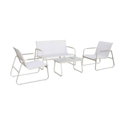 sweeek - Stalen tuinstel, 4 plaatsen Beige