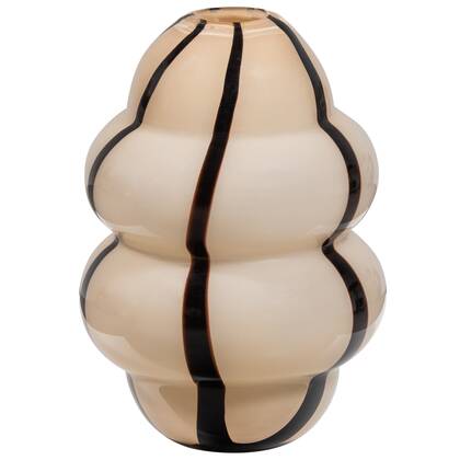 WOOOD Kency Vaas Met Streep - Glas - Naturel|Zwart - 32x23x23 Bruin