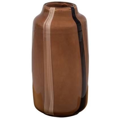 WOOOD Selena Vaas Met Streep - Glas - Bruin - 35x18x18