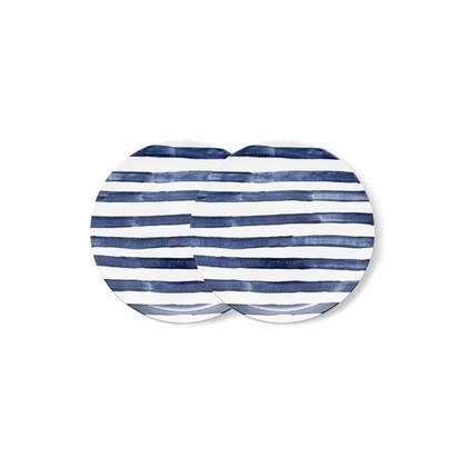 vtwonen Painted Borden - Dinerborden - Serviesset van 2 - 25.5cm Blauw, Wit