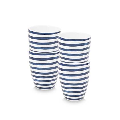 vtwonen Painted Mok zonder oor - Mokken - Serviesset van 4 - 400ml Blauw, Wit