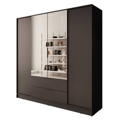 Meubella Kledingkast Kaelum - Zwart - 206 cm - Met spiegel