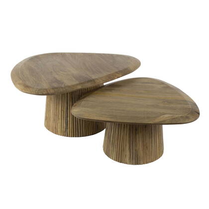 Giga Meubel - Salontafel Wave Driehoek Mangohout Set van 2 Bruin