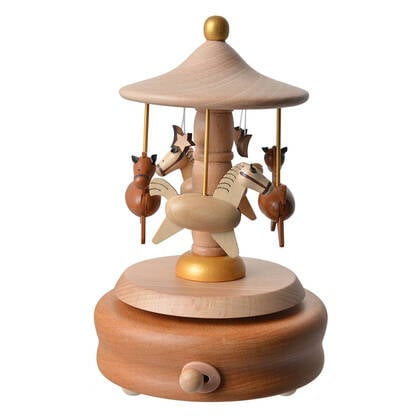 Clayre & Eef Muziekdoos Draaimolen Ø 11x17 cm Beige Hout