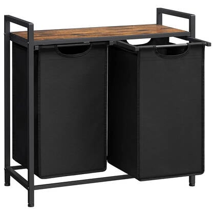 Calicosy - Wasmand met 2 zakken van zwart Oxford-stof en metalen frame - L73 x H72 cm