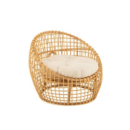 J-Line stoel Lise + kussen 1 Personen - rotan|textiel - naturel|wit Beige