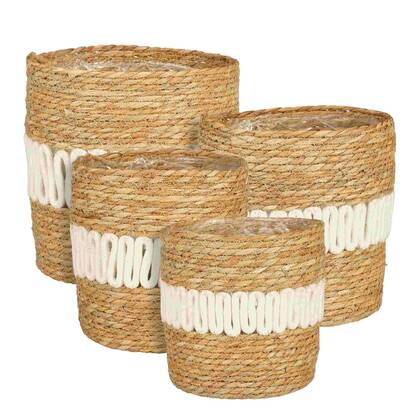 Mica Decorations Mand Fernandez - 25x25x25 cm - Zeegras - Wit - Set van 4