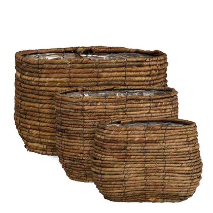 Mica Decorations Mand Santo - 39x27x25 cm - Zeegras - Bruin - Set van 3