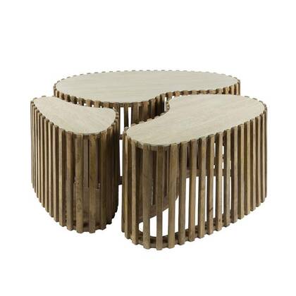 Hoyz Collection - Salontafelset-3 Niervorm Nuovo Travertin - Mangohout Beige