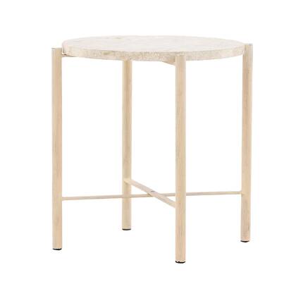 Nest living Thora Ronde Bijzettafel met Stenen Blad - Beige - Ø 40cm