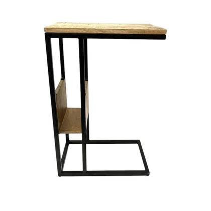 Vtw Living Bijzettafel met Magazinehouder - Laptoptafel - 45 x 30 x 70 cm Bruin, Zwart