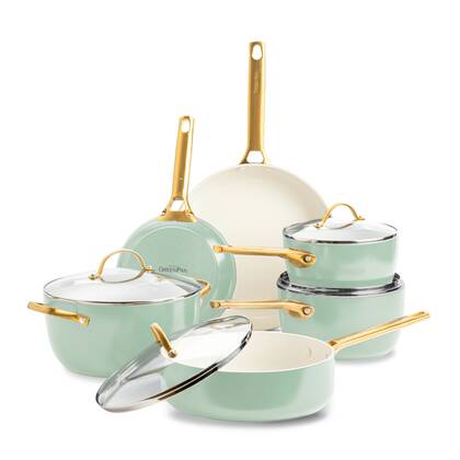 GreenPan Padova Mint Green Keramische Inductie Pannenset 10-delig - PFAS-vrij - Inductie pannenset - Inductie hapjespan - Inductie koekenpan - Ovenbestendig tot 200°C - Vaatwasserbestendig - RVS handgrepen - Met deksels - Muntgroen