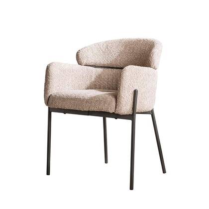 Hoyz - Armstoel Boucle - Ronde Rug - Zandkleur - 2 Stuks Beige
