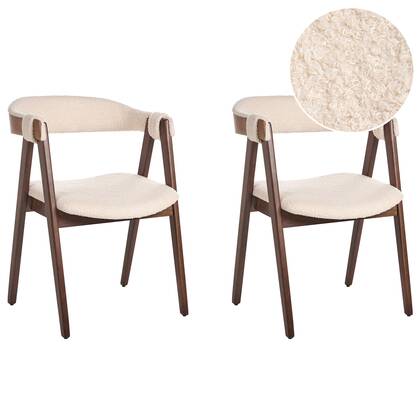 Beliani-DAY-Eetkamerstoel set van 2-Donkerhout|Licht-Bouclé Beige