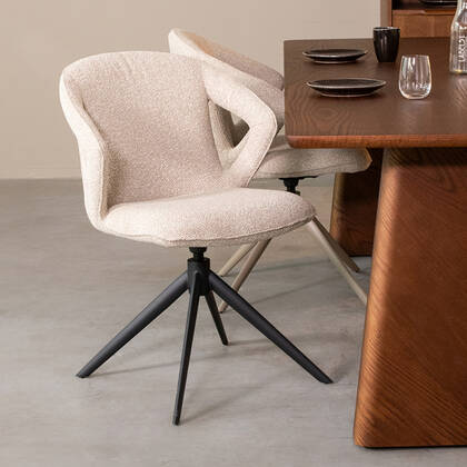LABEL51 - Eetkamerstoel Zurich - Natural Royal Boucle - Zwart Metaal Bruin