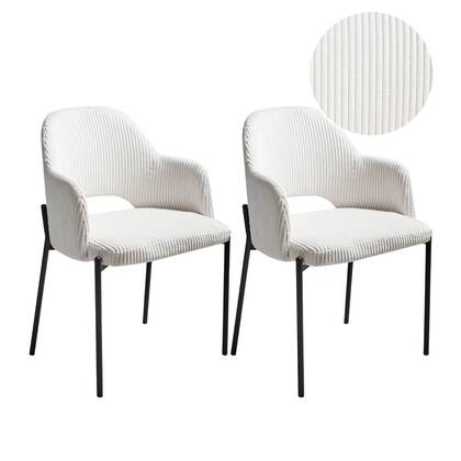 Beliani - RATON - Eetkamerstoel set van 2 - Gebroken - Corduroy Wit
