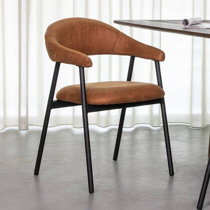 LABEL51 - Eetkamerstoel Amaze - Cognac Microfiber - Zwart Metaal Bruin