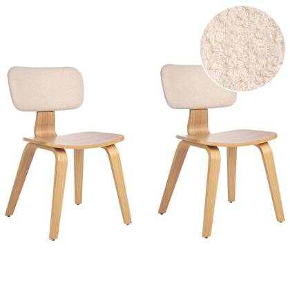 Beliani - LUCINDA - Eetkamerstoel set van 2 - Licht - Bouclé Beige
