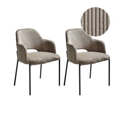Beliani - RATON - Eetkamerstoel set van 2 - Taupe - Corduroy Beige