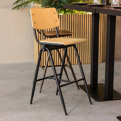 LABEL51 - Barkruk Solid - Naturel Hout - Zwart Metaal Bruin
