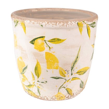 Clayre & Eef Bloempot Ø 13x12 cm Geel Keramiek Citroen