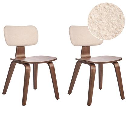 Beliani-LUCINDA-Eetkamerstoel set van 2-Donkerbruin|Licht-Bouclé Beige