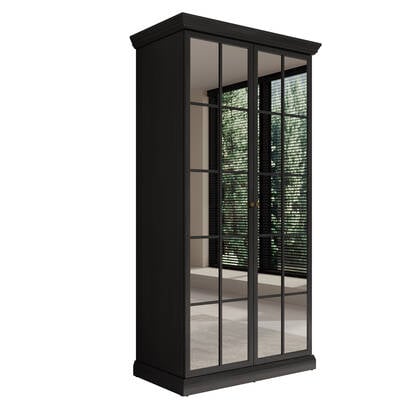 Meubella Kledingkast Leroy - Zwart eiken - 102 cm - Met spiegel