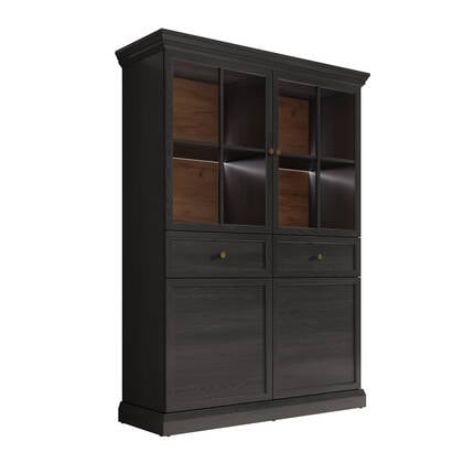 Meubella Vitrinekast Leroy - Zwart eiken - 114 cm