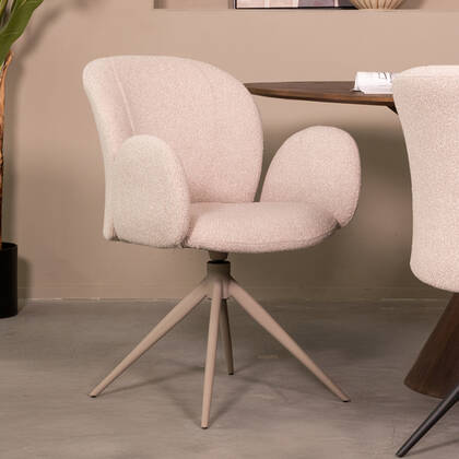 LABEL51 - Eetkamerstoel Kimball - Naturel Boucle - Taupe Metaal Bruin