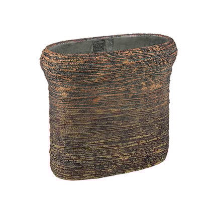 PTMD Ricci Black Cement Pot Ribbed Oval L Zwart